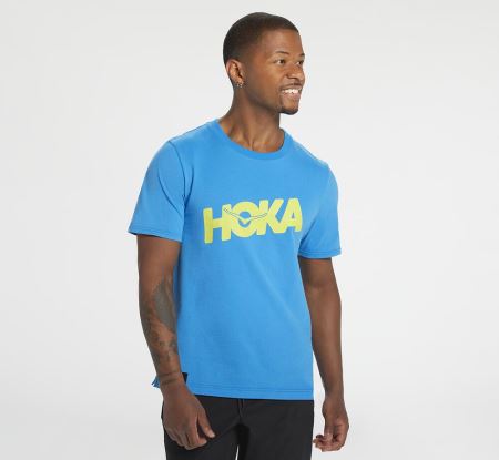 Hoka One One Brand Tee Barbati - Top Albastri | RO-W58gfIh